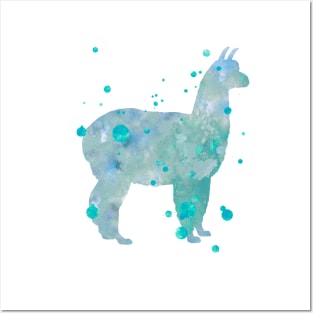 Alpaca Watercolor Painting - Blue Posters and Art